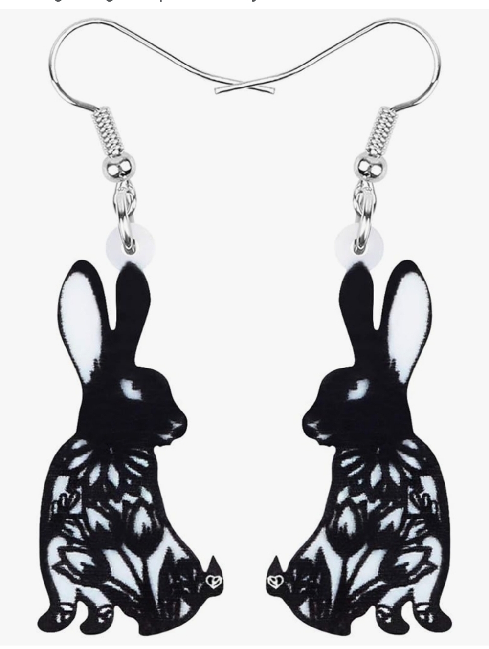 Hand Crafted Black & White Bunny Silhouette Earrings